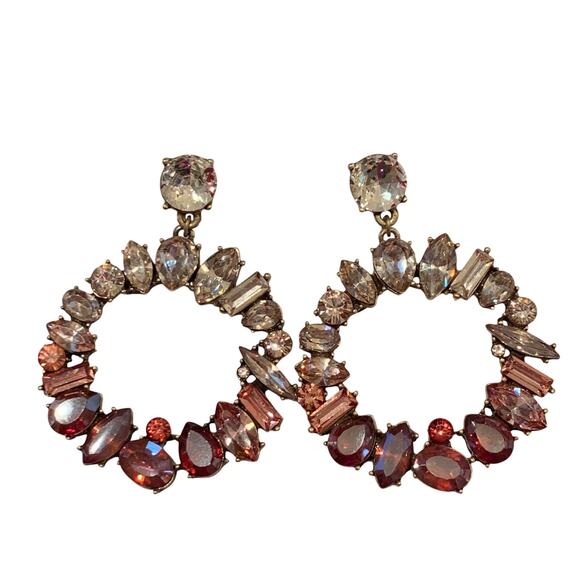 NWT LOFT Elegant White and Red Rhinestone 2" Drop Earrings - Picture 3 of 6